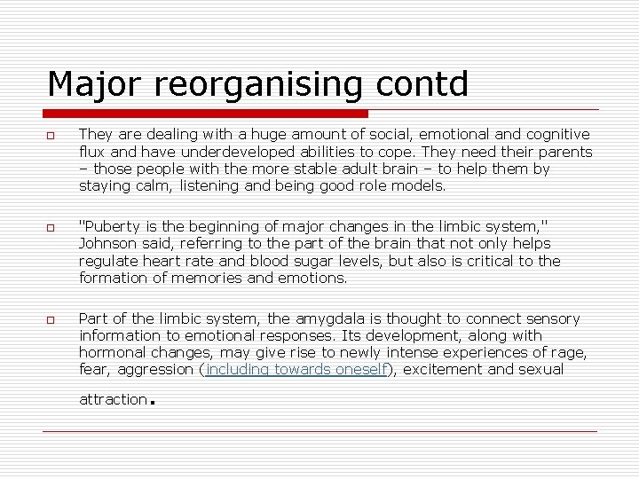 Major reorganising contd o o o They are dealing with a huge amount of