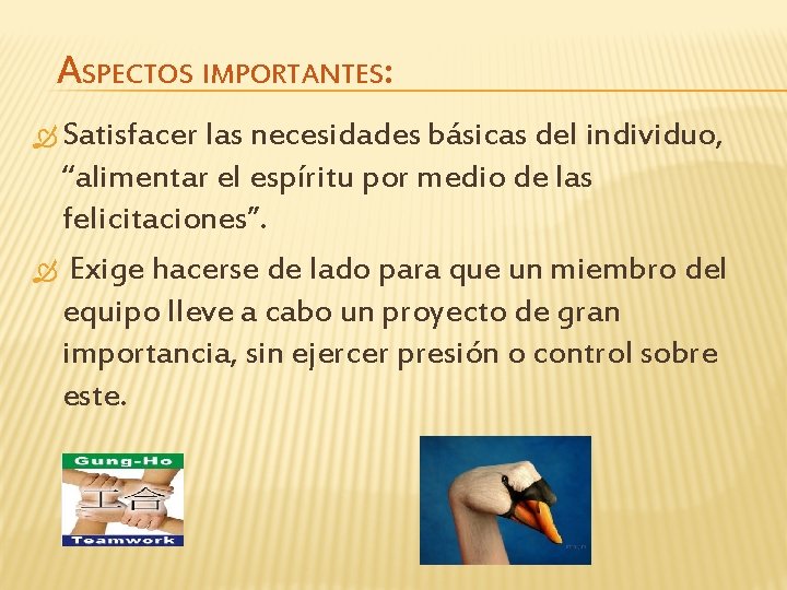  ASPECTOS IMPORTANTES: Satisfacer las necesidades básicas del individuo, “alimentar el espíritu por medio