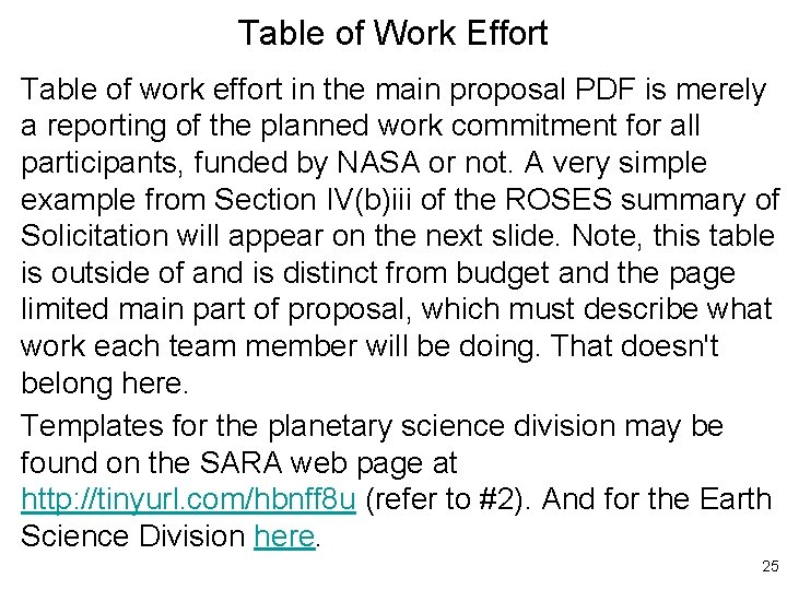 Table of Work Effort Table of work effort in the main proposal PDF is