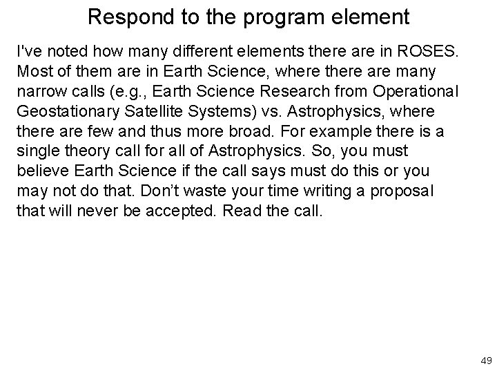 Respond to the program element I've noted how many different elements there are in