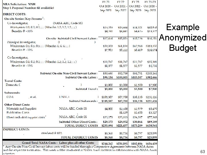 Example Anonymized Budget 63 