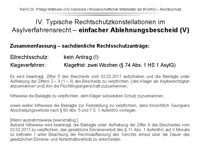 Ra. VG Dr. Philipp Wittmann (VG Karlsruhe / Wissenschaftlicher Mitarbeiter am BVerf. G) – Ra. VG Dr. Philipp Wittmann (VG Karlsruhe / Wissenschaftlicher Mitarbeiter am BVerf. G) –