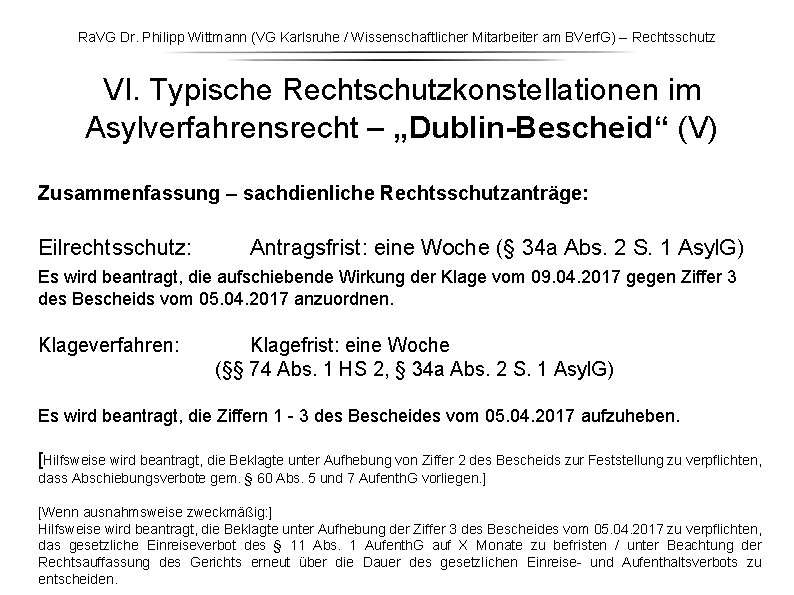 Ra. VG Dr. Philipp Wittmann (VG Karlsruhe / Wissenschaftlicher Mitarbeiter am BVerf. G) – Ra. VG Dr. Philipp Wittmann (VG Karlsruhe / Wissenschaftlicher Mitarbeiter am BVerf. G) –
