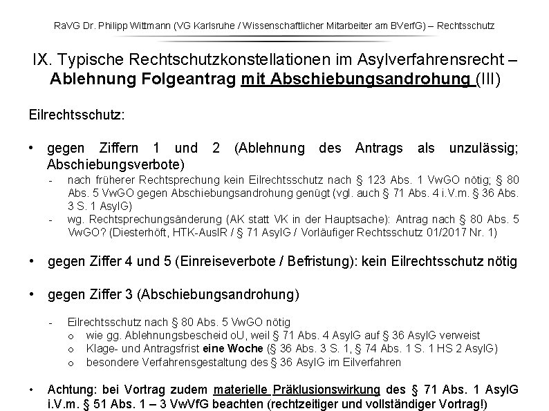 Ra. VG Dr. Philipp Wittmann (VG Karlsruhe / Wissenschaftlicher Mitarbeiter am BVerf. G) – Ra. VG Dr. Philipp Wittmann (VG Karlsruhe / Wissenschaftlicher Mitarbeiter am BVerf. G) –