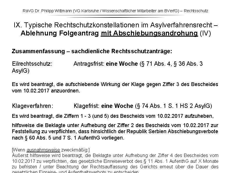 Ra. VG Dr. Philipp Wittmann (VG Karlsruhe / Wissenschaftlicher Mitarbeiter am BVerf. G) – Ra. VG Dr. Philipp Wittmann (VG Karlsruhe / Wissenschaftlicher Mitarbeiter am BVerf. G) –