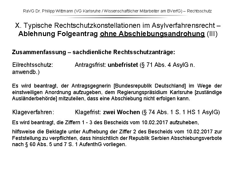 Ra. VG Dr. Philipp Wittmann (VG Karlsruhe / Wissenschaftlicher Mitarbeiter am BVerf. G) – Ra. VG Dr. Philipp Wittmann (VG Karlsruhe / Wissenschaftlicher Mitarbeiter am BVerf. G) –