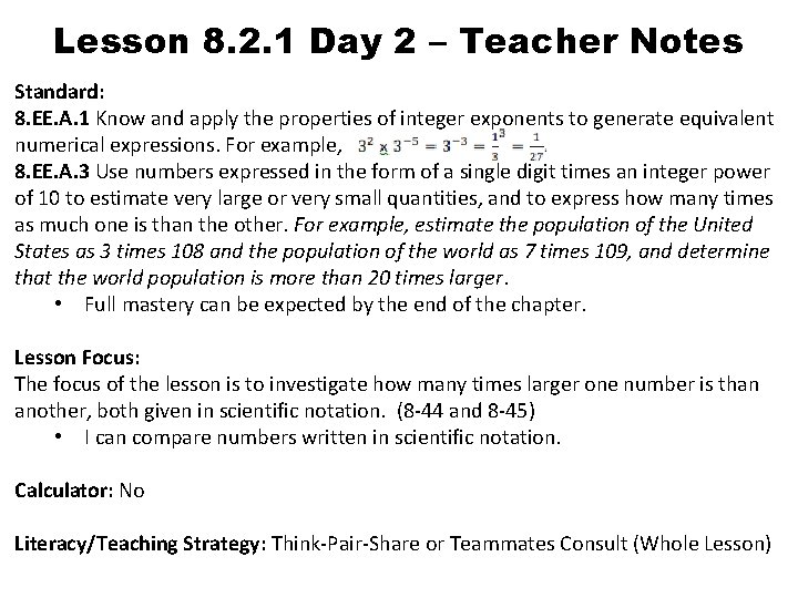 Lesson 8 2 1 Day 2 Teacher Notes