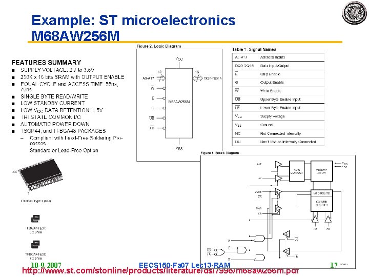 Example: ST microelectronics M 68 AW 256 M 10 -9 -2007 EECS 150 -Fa