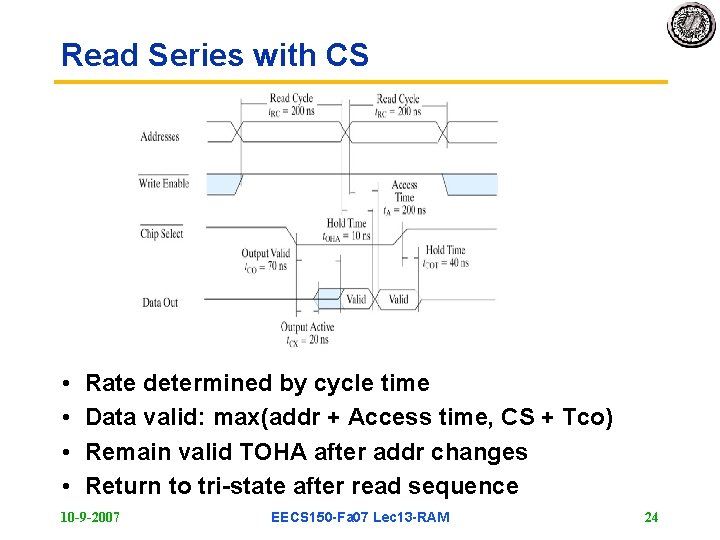 Read Series with CS • • Rate determined by cycle time Data valid: max(addr