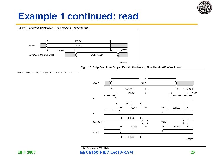 Example 1 continued: read 10 -9 -2007 EECS 150 -Fa 07 Lec 13 -RAM