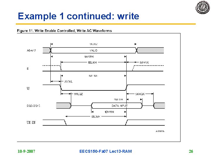 Example 1 continued: write 10 -9 -2007 EECS 150 -Fa 07 Lec 13 -RAM