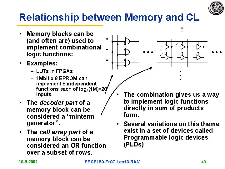 Relationship between Memory and CL • Memory blocks can be (and often are) used