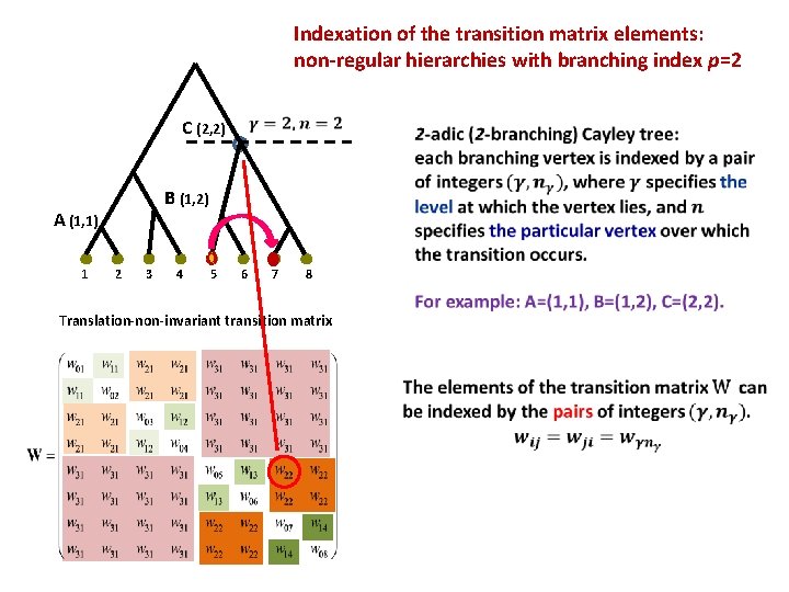 Indexation of the transition matrix elements: non-regular hierarchies with branching index p=2 C (2,