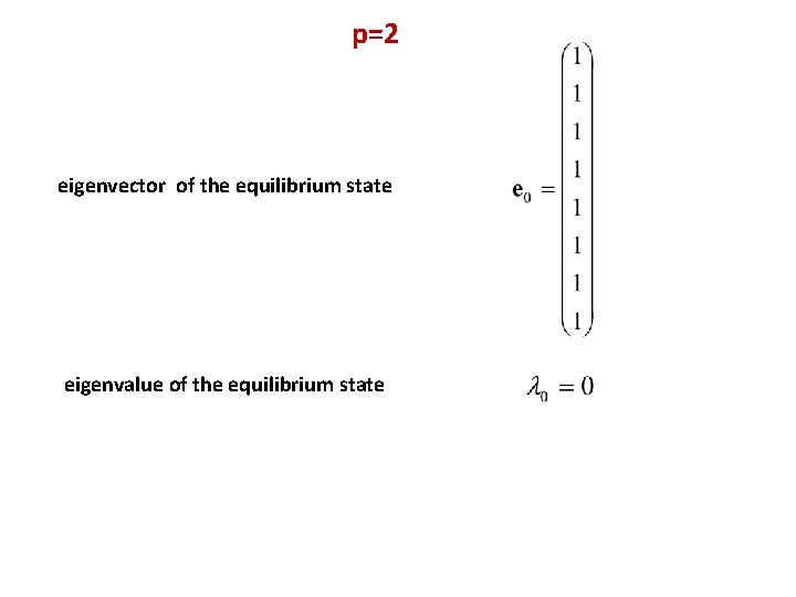 p=2 eigenvector of the equilibrium state eigenvalue of the equilibrium state 
