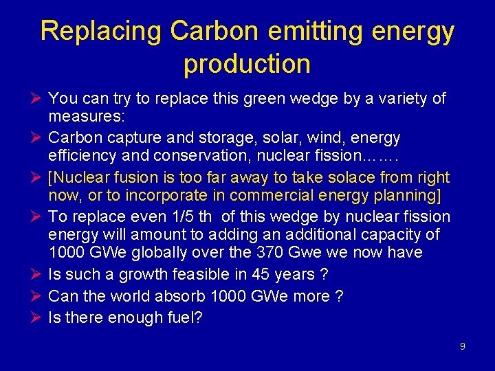 Replacing Carbon emitting energy production Ø You can try to replace this green wedge