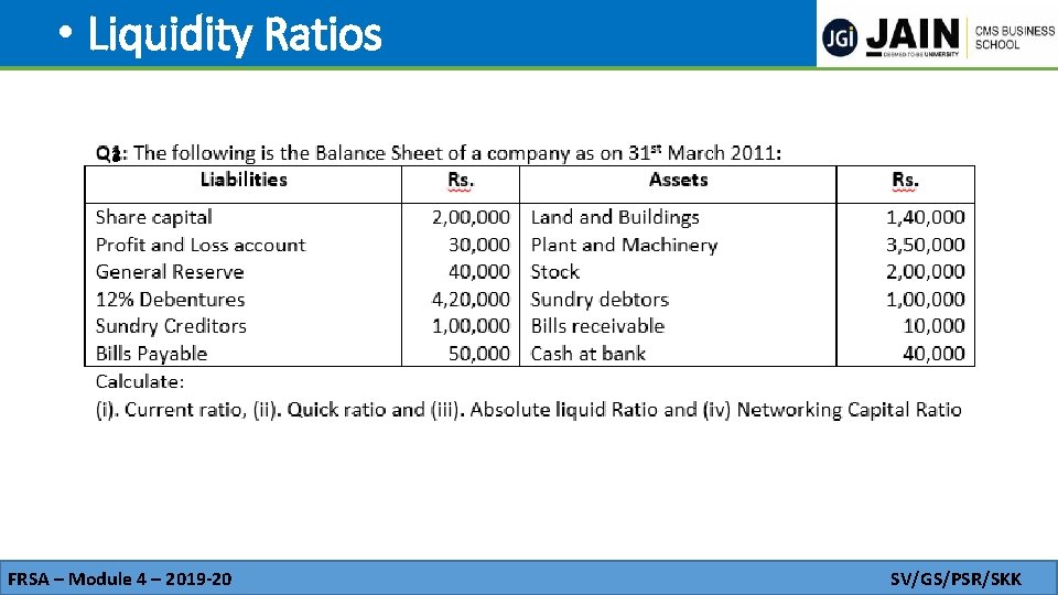  • Liquidity Ratios 3 FRSA – Module 4 – 2019 -20 SV/GS/PSR/SKK 