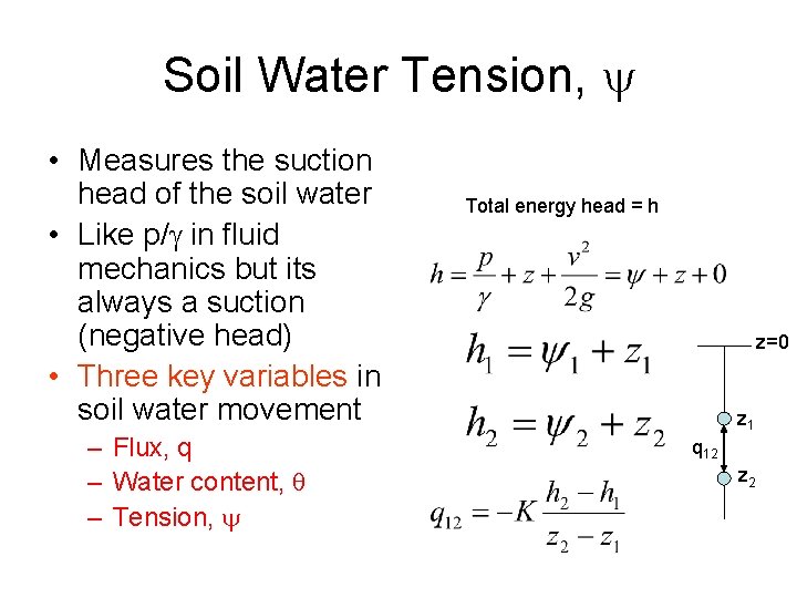 Soil Water Tension, y • Measures the suction head of the soil water •