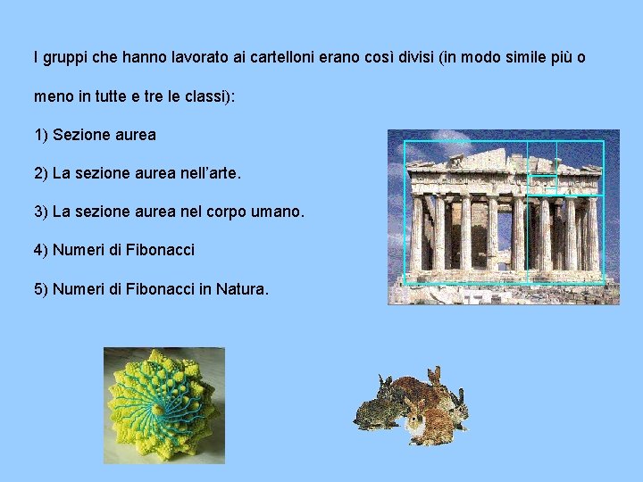 I gruppi che hanno lavorato ai cartelloni erano così divisi (in modo simile più