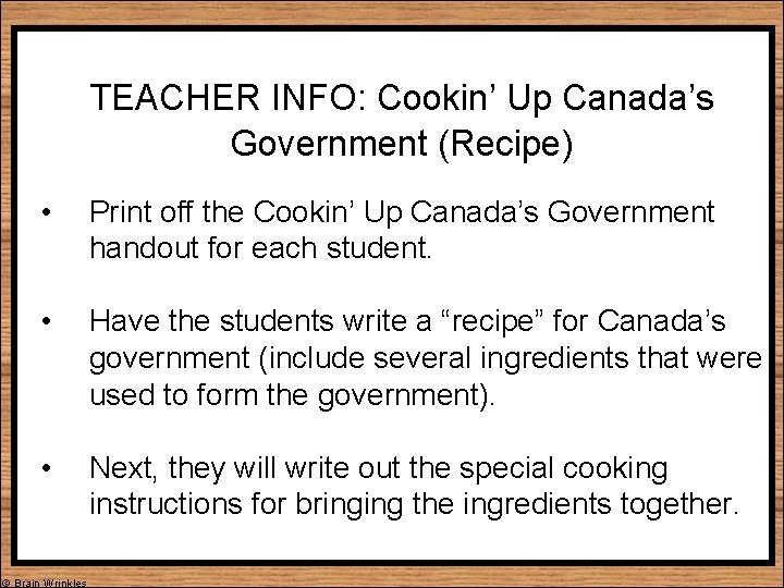 TEACHER INFO: Cookin’ Up Canada’s Government (Recipe) • Print off the Cookin’ Up Canada’s TEACHER INFO: Cookin’ Up Canada’s Government (Recipe) • Print off the Cookin’ Up Canada’s