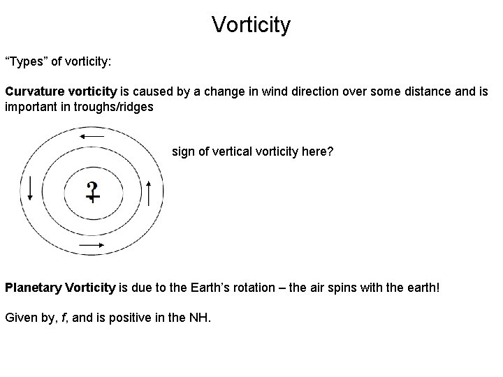Vorticity “Types” of vorticity: Curvature vorticity is caused by a change in wind direction