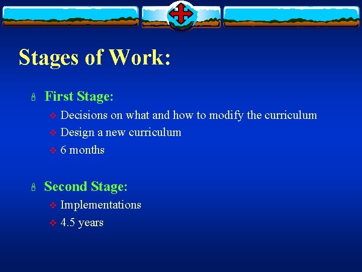 Stages of Work: ' First Stage: Decisions on what and how to modify the