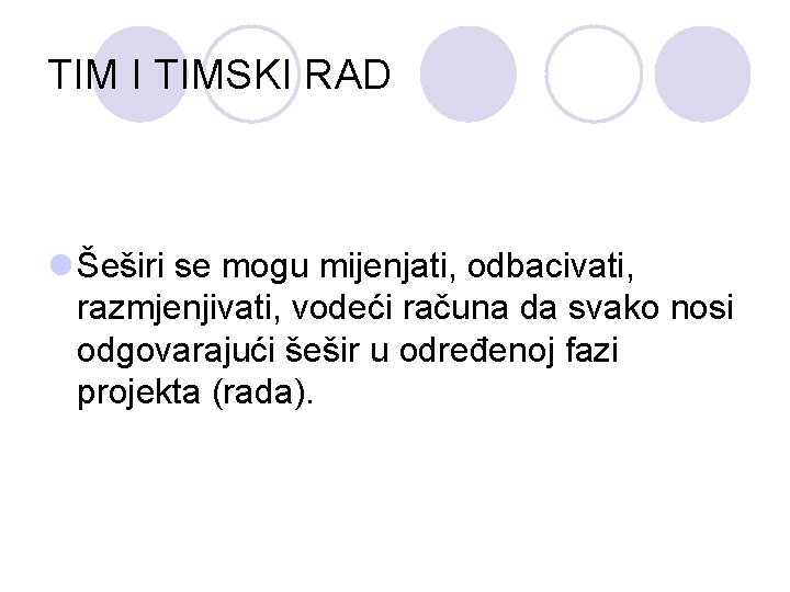 TIM I TIMSKI RAD l Šeširi se mogu mijenjati, odbacivati, razmjenjivati, vodeći računa da