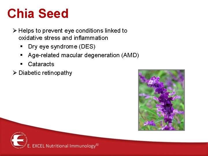 Chia Seed Ø Helps to prevent eye conditions linked to oxidative stress and inflammation