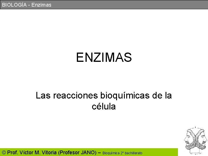 BIOLOGÍA - Enzimas ENZIMAS Las reacciones bioquímicas de la célula © Prof. Víctor M.