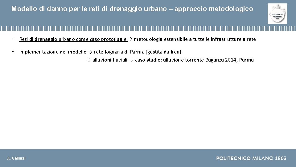 Modello di danno per le reti di drenaggio urbano – approccio metodologico • Reti