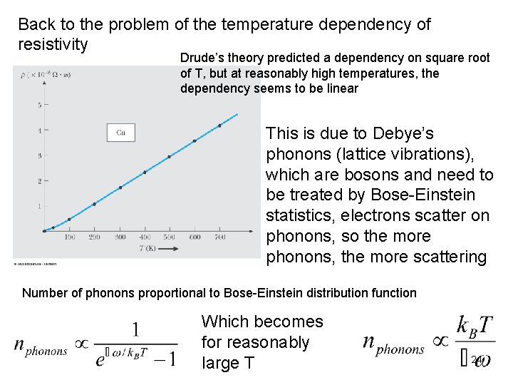Back to the problem of the temperature dependency of resistivity Drude’s theory predicted a