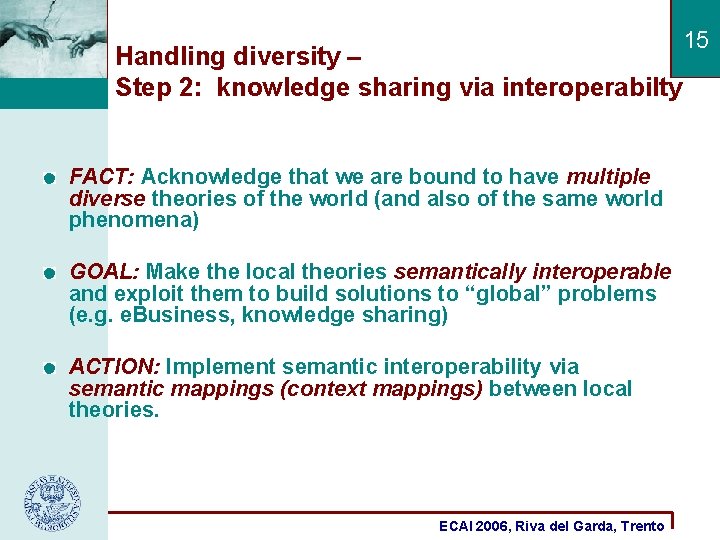 Handling diversity – Step 2: knowledge sharing via interoperabilty FACT: Acknowledge that we are