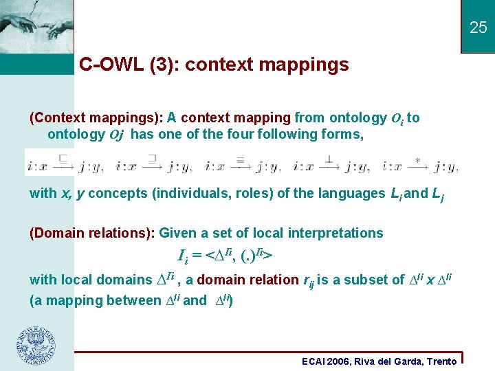 25 C-OWL (3): context mappings (Context mappings): A context mapping from ontology Oi to