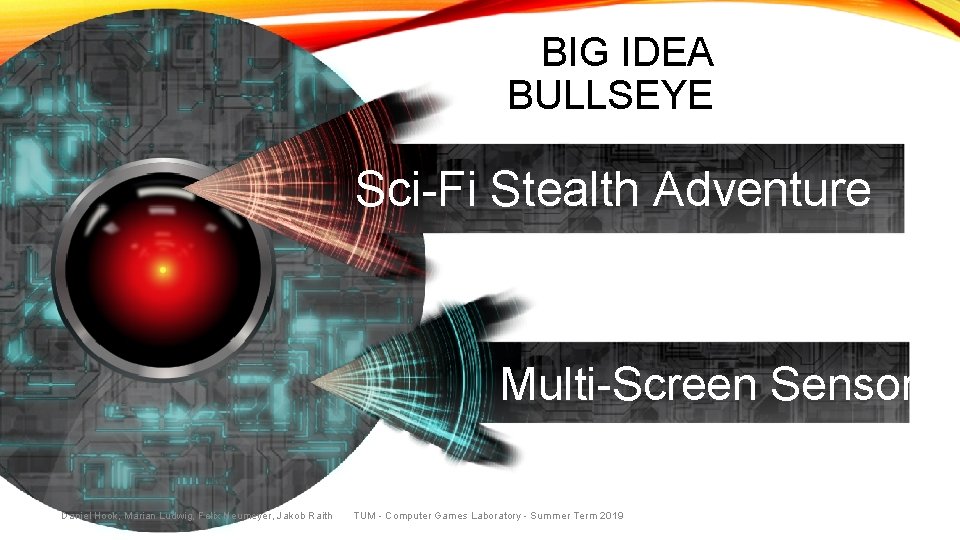 BIG IDEA BULLSEYE Sci-Fi Stealth Adventure Multi-Screen Sensors Daniel Hook, Marian Ludwig, Felix Neumeyer,