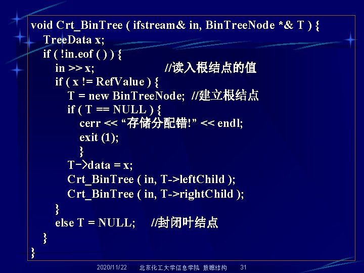  void Crt_Bin. Tree ( ifstream& in, Bin. Tree. Node *& T ) {