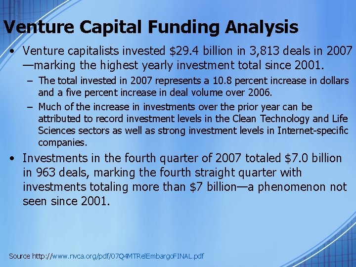 Venture Capital Funding Analysis • Venture capitalists invested $29. 4 billion in 3, 813