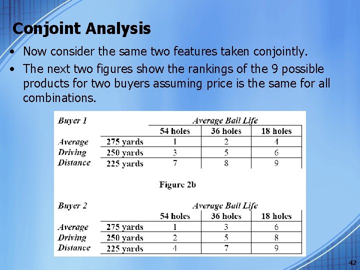 Conjoint Analysis • Now consider the same two features taken conjointly. • The next