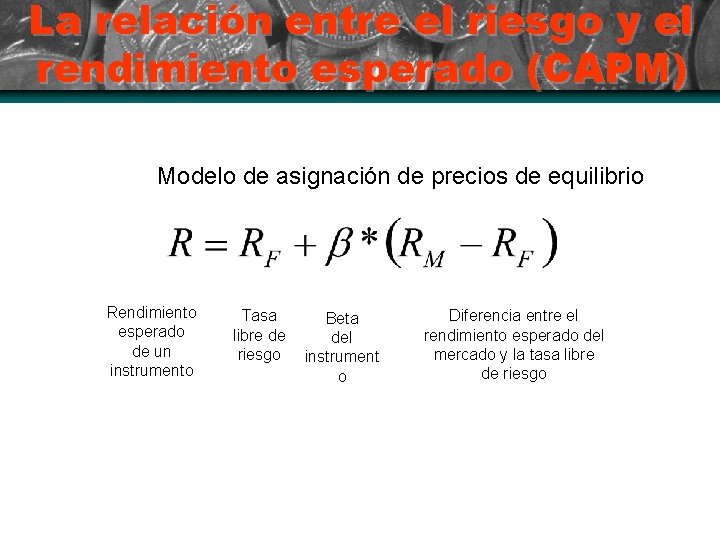 La relación entre el riesgo y el rendimiento esperado (CAPM) Modelo de asignación de