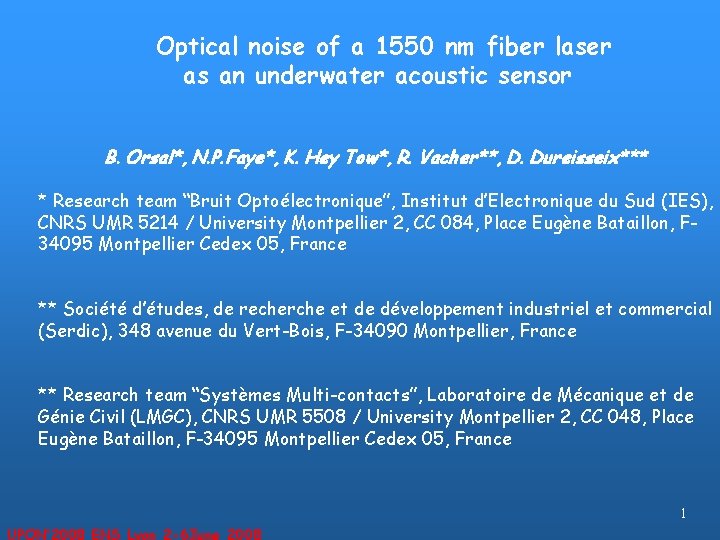 Optical noise of a 1550 nm fiber laser as an underwater acoustic sensor B.