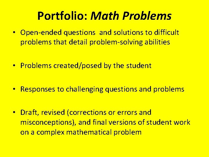 Portfolio: Math Problems • Open-ended questions and solutions to difficult problems that detail problem-solving