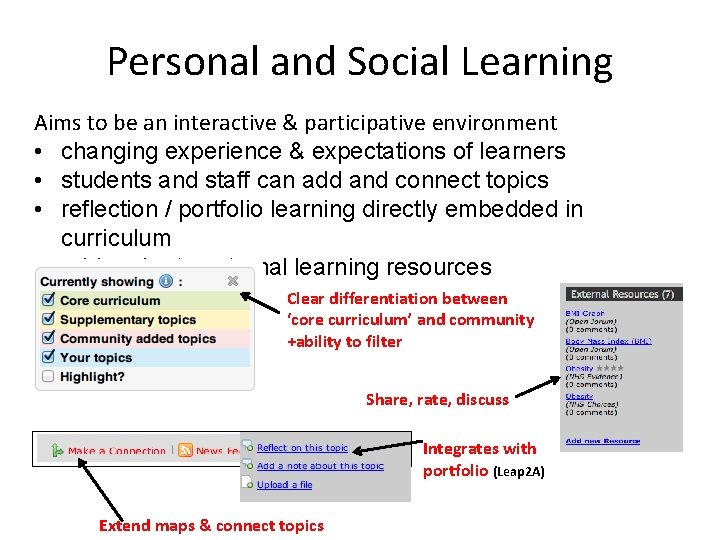 Personal and Social Learning Aims to be an interactive & participative environment • changing