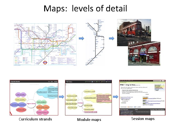 Maps: levels of detail Curriculum strands Module maps Session maps 