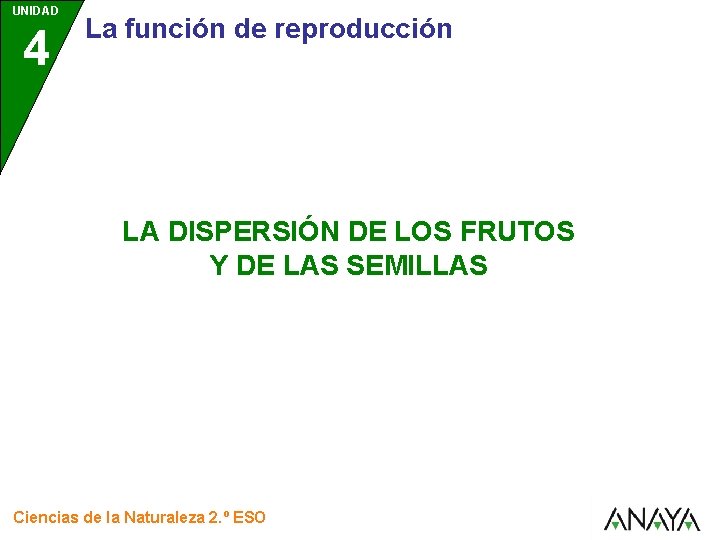 UNIDAD 4 La función de reproducción LA DISPERSIÓN DE LOS FRUTOS Y DE LAS