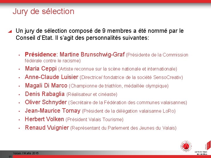 Jury de sélection Un jury de sélection composé de 9 membres a été nommé