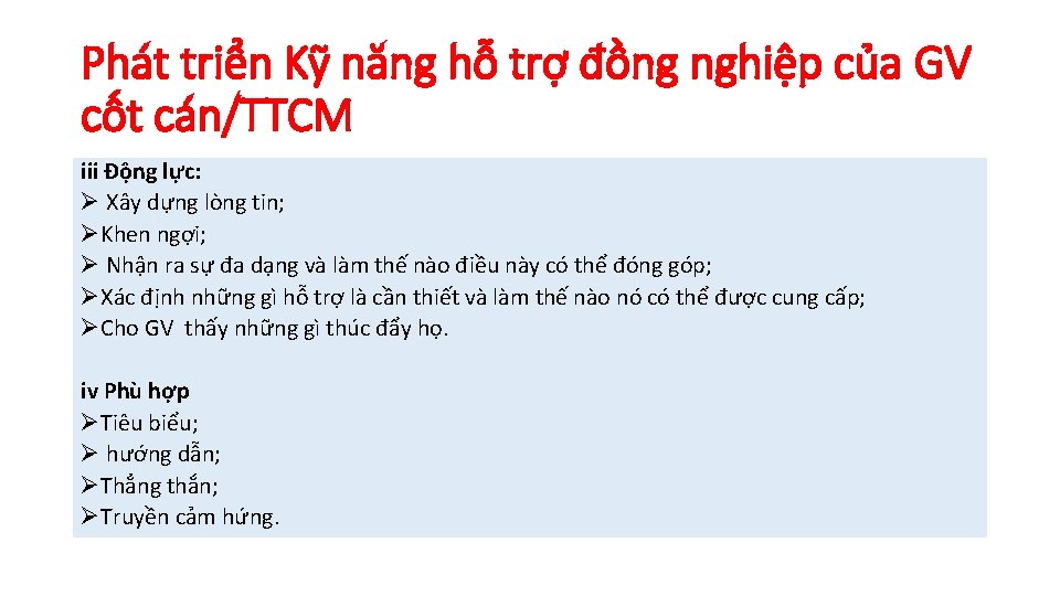 Phát triển Kỹ năng hỗ trợ đồng nghiệp của GV cốt cán/TTCM iii Động