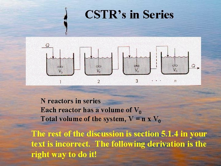 CSTR’s in Series N reactors in series Each reactor has a volume of V