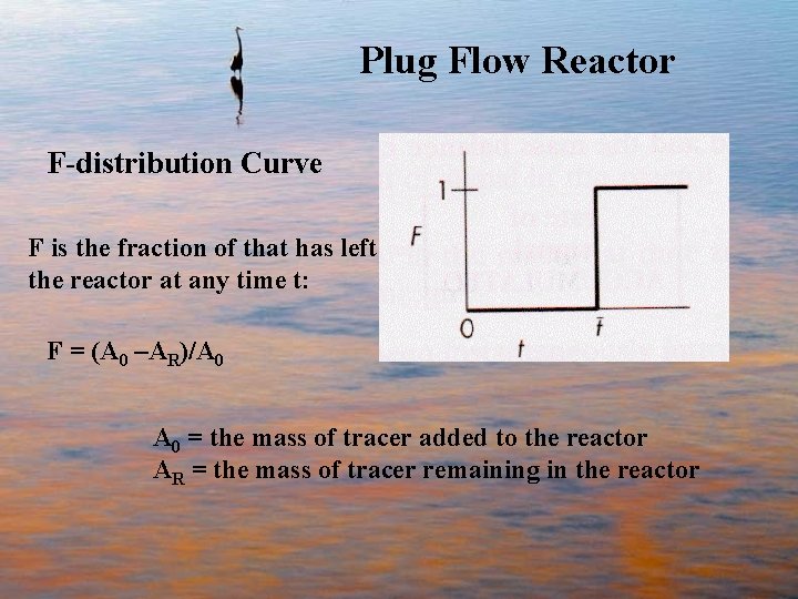 Plug Flow Reactor F-distribution Curve F is the fraction of that has left the