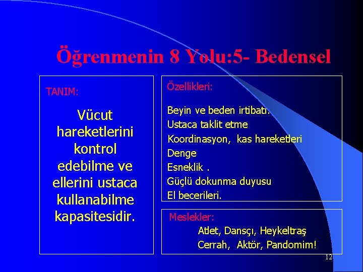 Öğrenmenin 8 Yolu: 5 - Bedensel TANIM: Vücut hareketlerini kontrol edebilme ve ellerini ustaca