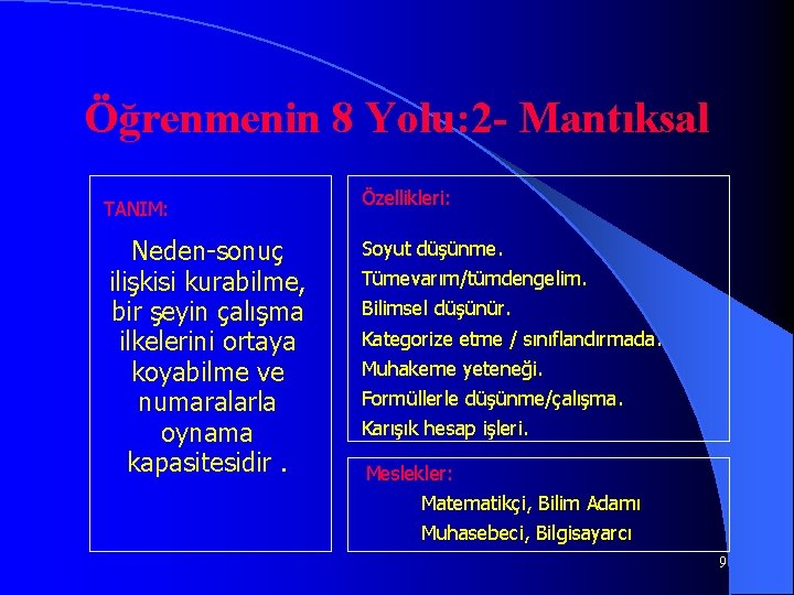 Öğrenmenin 8 Yolu: 2 - Mantıksal TANIM: Neden-sonuç ilişkisi kurabilme, bir şeyin çalışma ilkelerini