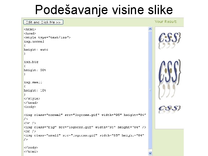 Podešavanje visine slike 