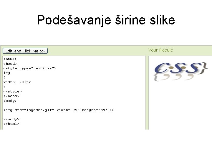 Podešavanje širine slike 